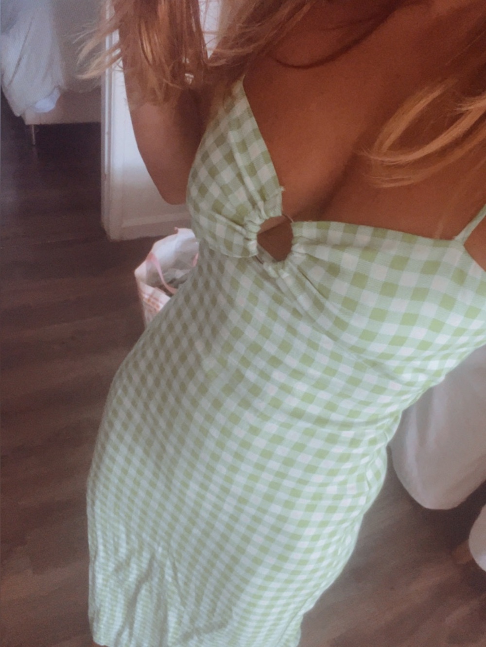 Zara Green Gingham Spaghetti Strap Midi Dress